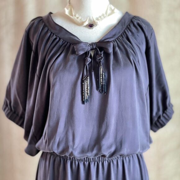 NWOT Rebecca Taylor 100%‎ Silk Gray Boho Mini Dress with Tassel Detail Size 6 - Picture 4 of 8